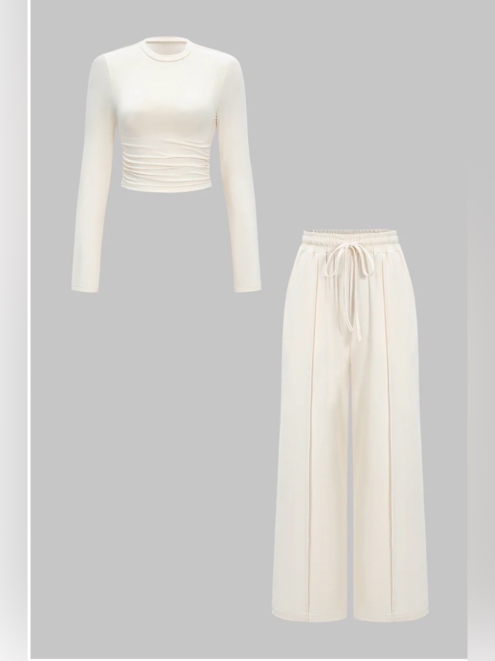 Women's Cream Wide-Leg Pants & Crop Top Set